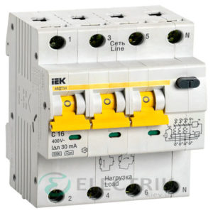 Автоматический выключатель дифференциального тока АВДТ34 C16 30мА IEK MAD22-6-016-C-30