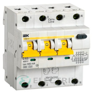 Автоматический выключатель дифференциального тока АВДТ34 C63 300мА IEK MAD22-6-063-C-300