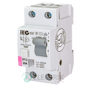 Дифференциальное реле (УЗО) EFI-2 25А 100мА тип AC 10кА, ETI (Словения)