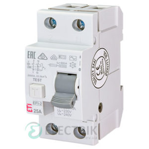Дифференциальное реле (УЗО) EFI-2 25А 500мА тип AC 10кА, ETI (Словения)