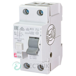 Дифференциальное реле (УЗО) EFI-2 63А 100мА тип AC 10кА, ETI (Словения)