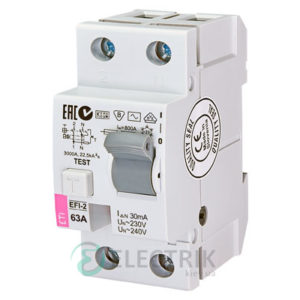 Дифференциальное реле (УЗО) EFI-2 63А 30мА тип AC 10кА, ETI (Словения)