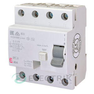 Дифференциальное реле (УЗО) EFI-4 40А 30мА тип AC 10кА, ETI (Словения)