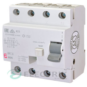 Дифференциальное реле (УЗО) EFI-4 80А 100мА тип AC 10кА, ETI (Словения)