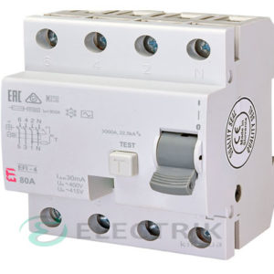 Дифференциальное реле (УЗО) EFI-4 80А 30мА тип AC 10кА, ETI (Словения)