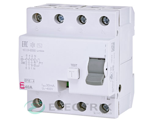 Дифференциальное-реле-(УЗО)-EFI6-4-40А-30мА-тип-AC-6кА,-ETI Дифференциальное реле (УЗО) EFI6-4 40А 30мА тип AC 6кА, ETI (Словения)