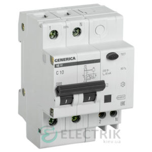 Дифференциальный-автоматический-выключатель-АД12 2Р 10А 30мА GENERICA MAD15-2-010-C-030