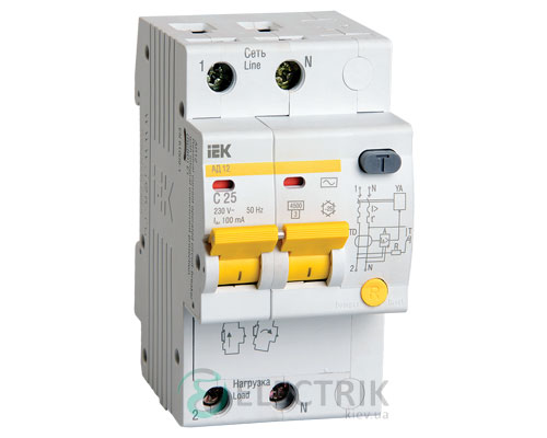Дифференциальный-автоматический-выключатель-АД12 2Р 25А 100мА IEK MAD10-2-025-C-100