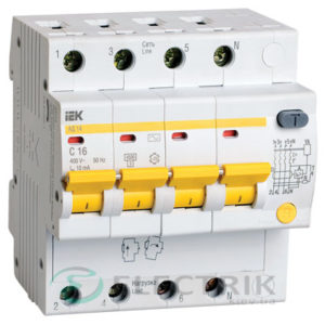 Дифференциальный-автоматический-выключатель-АД14 4Р 10А 16мА IEK MAD10-4-016-C-010