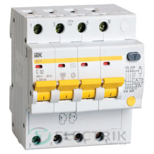 Дифференциальный-автоматический-выключатель-АД14 4Р 32А 300мА IEK MAD10-4-032-C-300