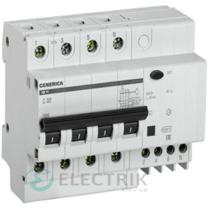 Дифференциальный-автоматический-выключатель-АД14 4Р 32А 30мА GENERICA MAD15-4-032-C-030