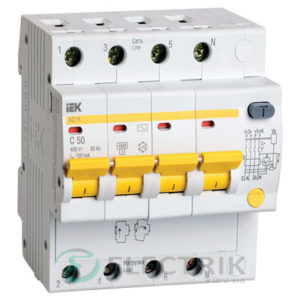 Дифференциальный-автоматический-выключатель-АД14 4Р 50А 100мА IEK MAD10-4-050-C-100