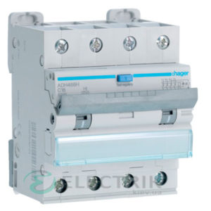 Дифференциальный автоматический выключатель ADH466H 4P 6kA C-16A 30mA тип Hi, Hager