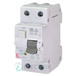 Дифференциальный автоматический выключатель KZS-2M C 20/0,03 тип A (10kA)