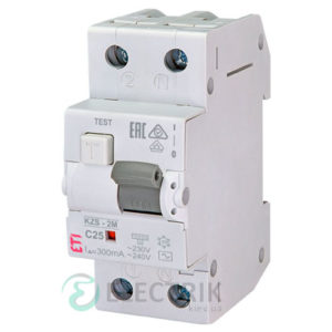 Дифференциальный автоматический выключатель KZS-2M C 25/0,3 тип AC (10kA)