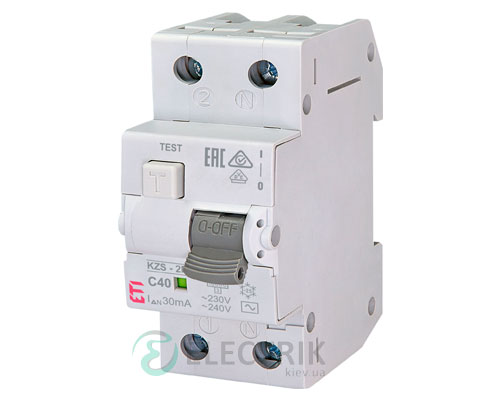 Дифференциальный автоматический выключатель KZS-2M C 40/0,03 тип AC (10kA)