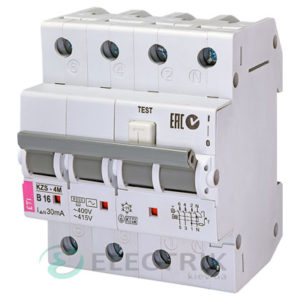 Дифференциальный автоматический выключатель KZS-4M 3p+N B 16/0,03 тип AC (6kA)
