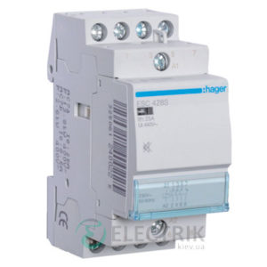 Контактор модульный бесшумный ESC428S 25А 230В AC 3НО+1НЗ, Hager (Франция)