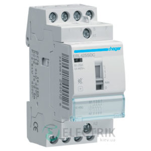 Контактор модульный бесшумный с ручным управлением ERL425SDC 25А 12В DC 4НО, Hager (Франция)