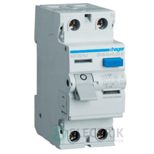 Устройство-защитного-отключения-(УЗО)-CD225J-2P-25A-30mA-тип-A,-Hager-