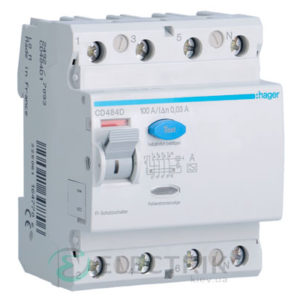 Устройство-защитного-отключения-(УЗО)-CD480D-4P-80A-30mA-тип-A,-Hager-