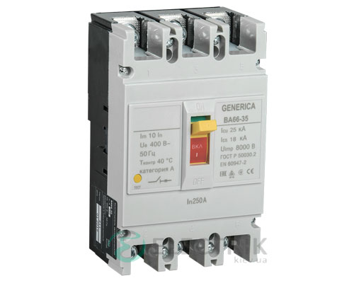 Автоматический выключатель ВА66-35 3Р 250А 25кА GENERICA SAV30-3-0250-G