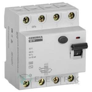 Устройство защитного отключения (УЗО) ВД1-63 4Р 50 А 30 мА тип AC, GENERICA