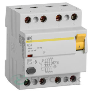 Устройство защитного отключения (УЗО) ВД1-63S 4Р 63 А 100 мА тип AC, IEK