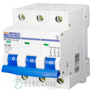 Автоматический выключатель ВА-2017 3P 10А характеристика C, АСКО-УКРЕМ A0010170020