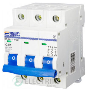 Автоматический выключатель ВА-2017 3P 32А характеристика C, АСКО-УКРЕМ A0010170024
