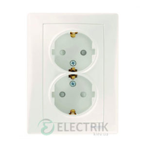 Розетка с заземлением двойная и защитными шторками, слоновая кость, Sedna SDN3100423