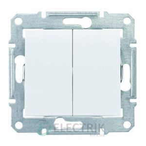 Выключатель двухклавишный проходной, белый, Sedna SDN0600121