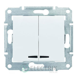 Выключатель двухклавишный с синей подсветкой, белый, Sedna SDN0300321