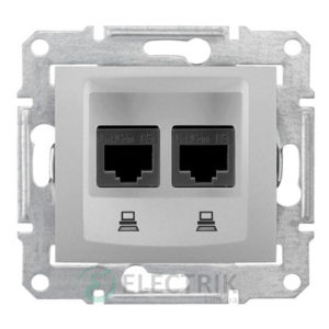 Розетка компьютерная двойная RJ45, кат.5е, UTP, алюминий, Sedna SDN4400160