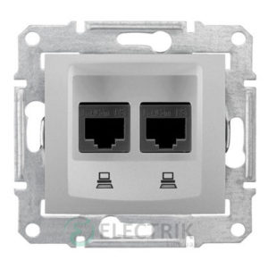 Розетка компьютерная двойная RJ45, кат.6, STP, алюминий, Sedna SDN5000160