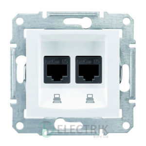 Розетка компьютерная двойная RJ45, кат.6, UTP, белый, Sedna SDN4800121