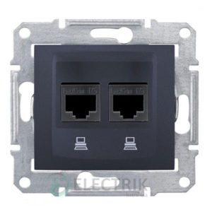 Компьютерная розетка двойная RJ45, кат. 6, неэкр. UTP с пружинными зажимами Графит, Sedna SDN4800170