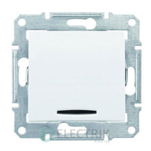 Выключатель одноклавишный проходной с красной индикацией, белый, Sedna SDN0401121