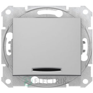 Выключатель одноклавишный проходной с синей подсветкой, алюминий, Sedna SDN1500160