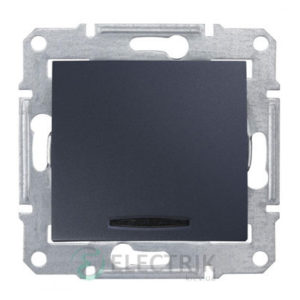 Выключатель одноклавишный проходной с синей подсветкой, графит, Sedna SDN1500170