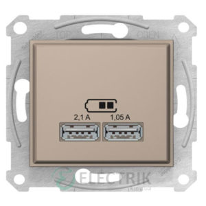 Розетка USB двойная, титан, Sedna SDN2710268