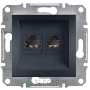 Розетка двойная компьютерная, RJ45, кат.5е, UTP антрацит, Asfora EPH4400171