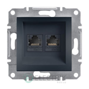 Розетка двойная компьютерная, RJ45, кат.6, UTP антрацит, Asfora EPH4800171