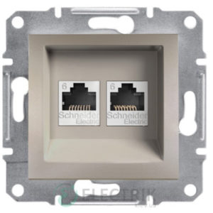 Розетка двойная компьютерная, RJ45, кат.6, UTP бронза, Asfora EPH4800169
