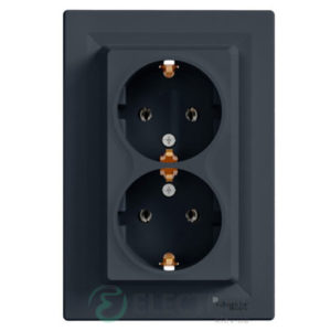 Розетка двойная с заземлением антрацит, Asfora EPH9900171