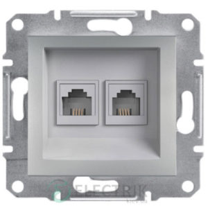 Розетка двойная телефонная, RJ11, 4 контакта алюминий, Asfora EPH4200161