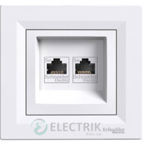Розетка компьютерная, RJ45, кат.5е, UTP, двойная белая, Asfora EPH4400121