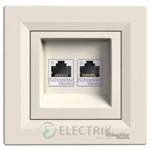 Розетка компьютерная, RJ45, кат.6, UTP, двойная крем, Asfora EPH4800123