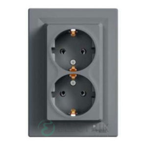 Розетка с заземлением, двойная сталь, Asfora EPH9900162