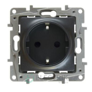 Розетка с заземлением и шторками, антрацит Legrand Etika